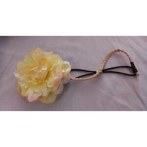 Vintage Yellow Rose Floral Headband Hair Accessory With Braided Band